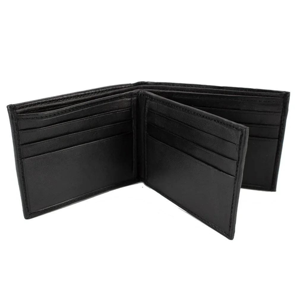 Men Bifold Lambskin Leather Black Wallet